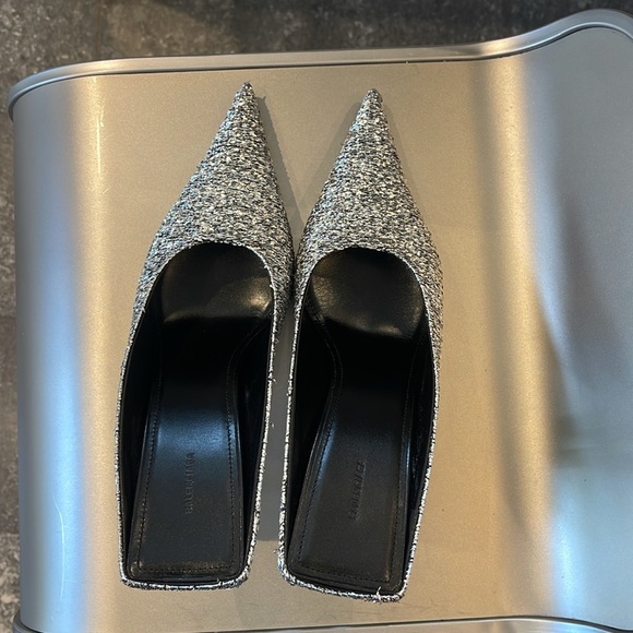 NIB BALENCIAGA KNIFE METALLIC STILETTO MULES IN SILVER. 39/8.5 - Picture 5 of 9